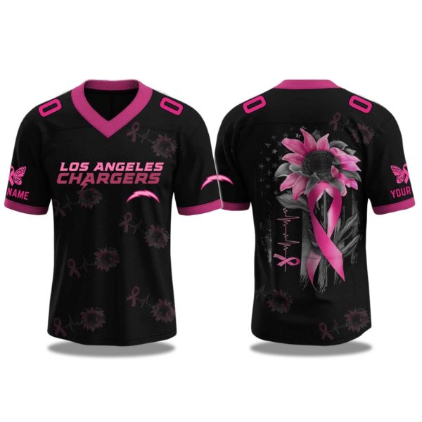 Los Angeles Chargers Breast Cancer Awareness Month Football 2025 V neck Short Sleeve Jersey 1
