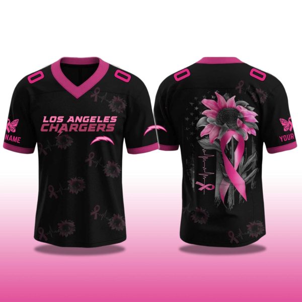 Los Angeles Chargers Breast Cancer Awareness Month Football 2025 V neck Short Sleeve Jersey 2
