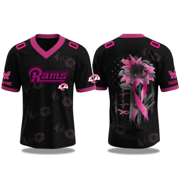 Los Angeles Rams Breast Cancer Awareness Month 2025 V neck Short Sleeve Jersey 1