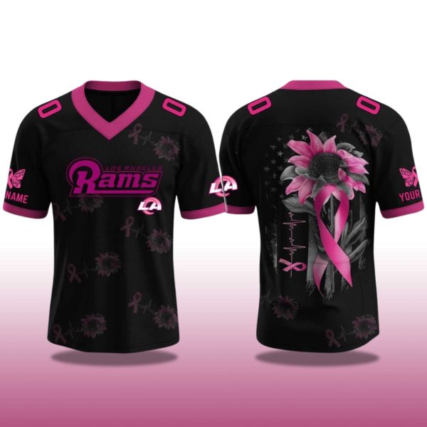 Los Angeles Rams Breast Cancer Awareness Month 2025 V neck Short Sleeve Jersey 2