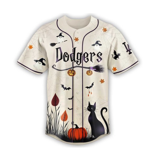 Los Angles Dodgers Haunted Night Black Cat Pumpkin Halloween Jersey 2025