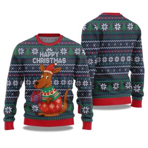 2025 Happy Christmas Kangaroo Ugly Christmas Sweater 1