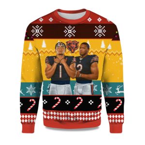 2025 Justin Fields and Dj Moore Chicago Bears Ugly Sweater 1