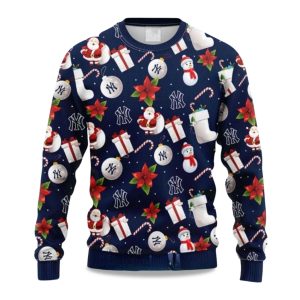 2025 Festive Yankees Christmas Santa And Ornaments Ugly Sweater 1