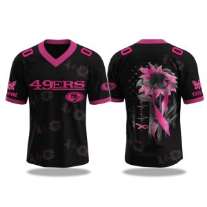San Francisco 49ers Breast Cancer Awareness Month V neck Short Sleeve Jersey 2025 1