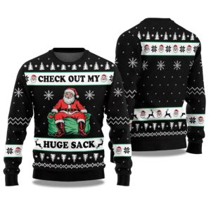 2025 Check Out My Huge Sack Santa Humor Ugly Christmas Sweater 1