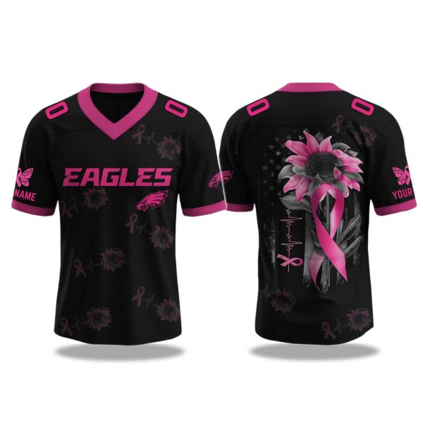 Philadelphia Eagles Breast Cancer Awareness Month V neck Short Sleeve Jersey 2025 1