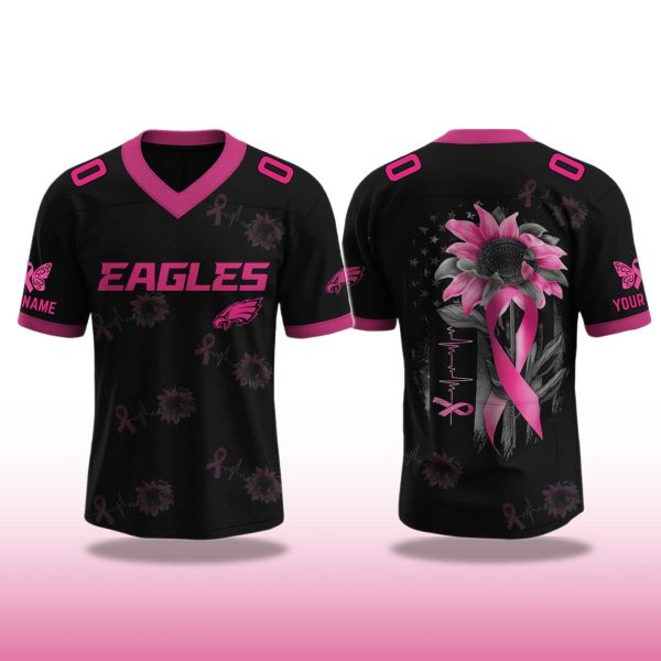 Philadelphia Eagles Breast Cancer Awareness Month V neck Short Sleeve Jersey 2025 2