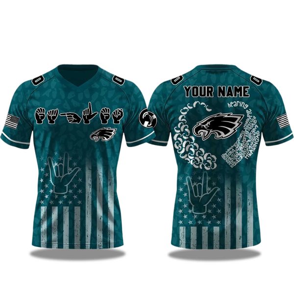 Philadelphia Eagles Deaf Hard of Hearing Awareness Day 2025 V neck Short Sleeve Jersey 1