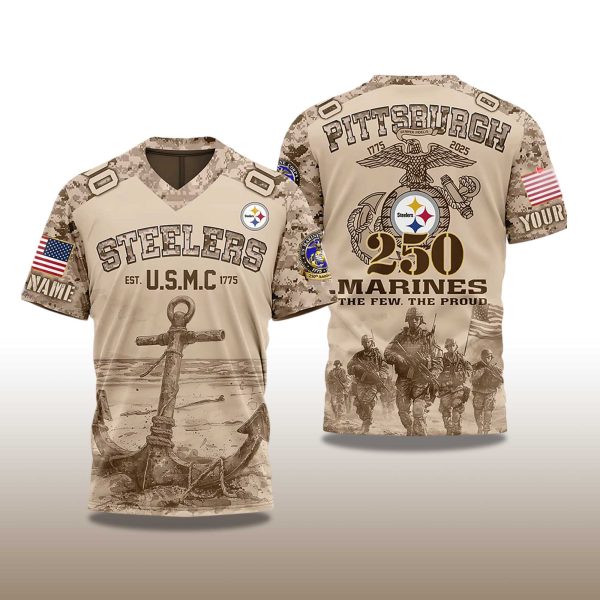 Pittsburgh Steelers USMC 250TH Birthday Celebration Football 2025 V neck Short Sleeve Jersey 2