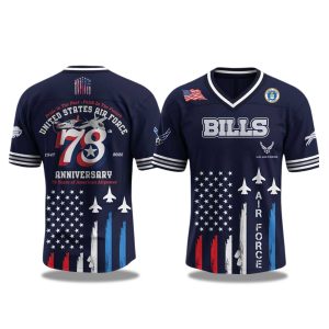 Buffalo Bills US Air Force Birthday 2025 V neck Short Sleeve Jersey 1