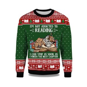 2025 Im Not Addicted To Reading Owl Ugly Christmas Sweater 1