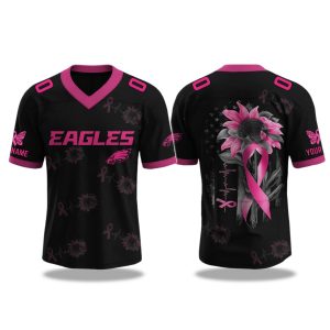 Philadelphia Eagles Breast Cancer Awareness Month V neck Short Sleeve Jersey 2025 1