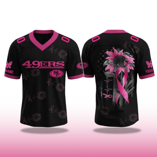 San Francisco 49ers Breast Cancer Awareness Month V neck Short Sleeve Jersey 2025 2