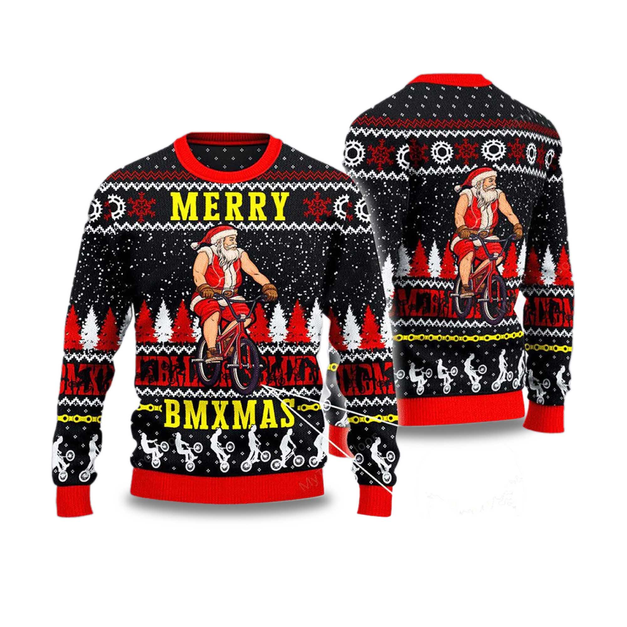 Santa Cycling Merry BMxmas Ugly Christmas Sweater 2025 Santa Cycling Merry BMxmas Ugly Christmas Sweater 2025