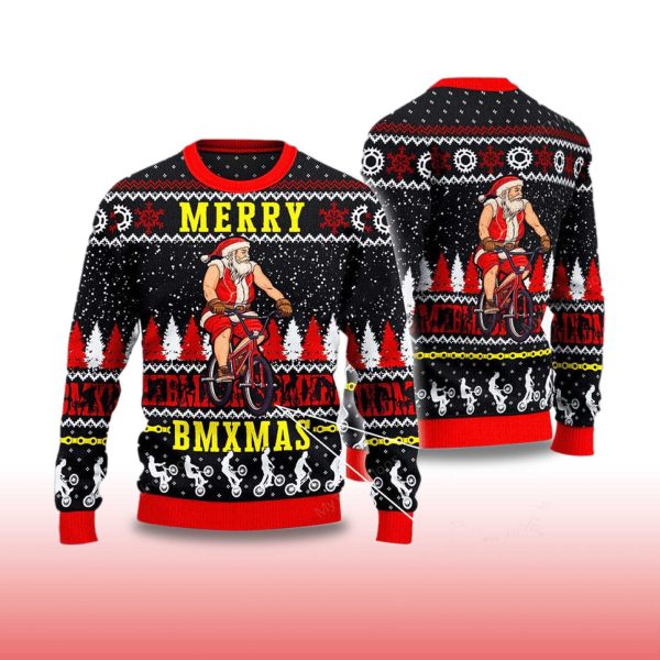 Santa Cycling Merry BMxmas Ugly Christmas Sweater 2025 2