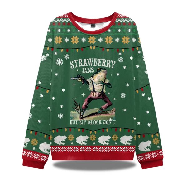 Strawberry Jams But My Glock Dont Frog Ugly Christmas Sweater 1