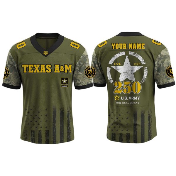 Texas AM Aggies x 250 US ARMY V neck Short Sleeve Jersey 2025 1