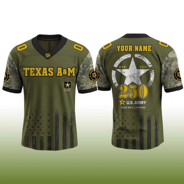 Texas AM Aggies x 250 US ARMY V neck Short Sleeve Jersey 2025 2