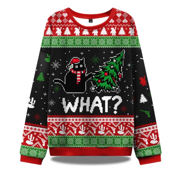 Troublemaker Cat Christmas Ugly Sweater 1