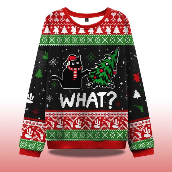 Troublemaker Cat Christmas Ugly Sweater 2