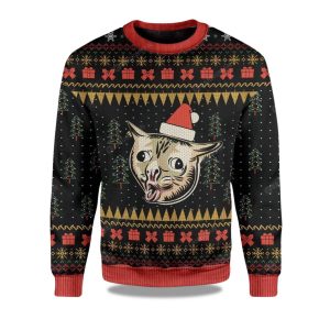 2025 Coughing Cat Meme Christmas Ugly Sweater 1