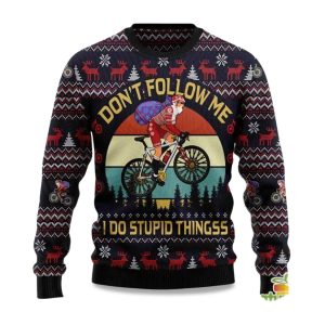2025 Dont Follow Me I Do Stupid Things Santa Ugly Christmas Sweater 1