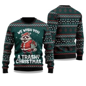 2025 We Wish You A Trashy Christmas Racoon ugly Christmas Sweater 1