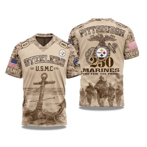 Pittsburgh Steelers USMC 250TH Birthday Celebration Football 2025 V neck Short Sleeve Jersey 1