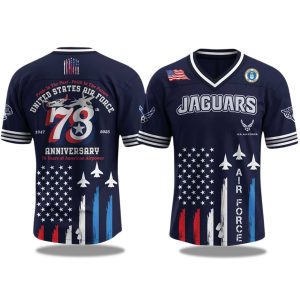 Jacksonville Jaguars US Air Force Birthday 2025 V neck Short Sleeve Jersey 1