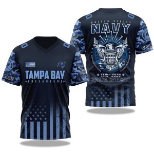 2025 Tampa Bay Buccaneers US Navy 250th Birthday Celebration V neck Short Sleeve Jersey 1