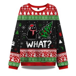 Troublemaker Cat Christmas Ugly Sweater 1