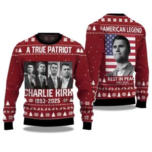 A True Patriot Charlie Kirk 1993 2025 Ugly Christmas Sweater 1