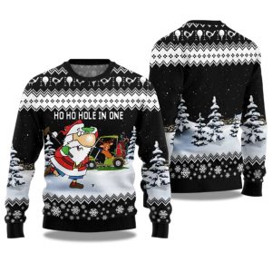2025 Santa And Golf Mens Ugly Christmas Sweater 1