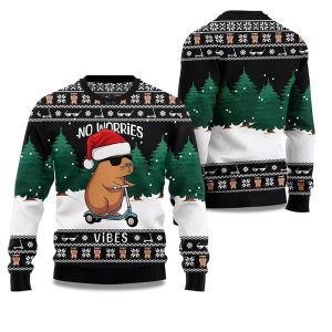 2025 Capybara No Worries Vibes Ugly Christmas Sweater 1