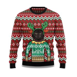 2025 Cat Reindeer Ugly Christmas Sweater 1