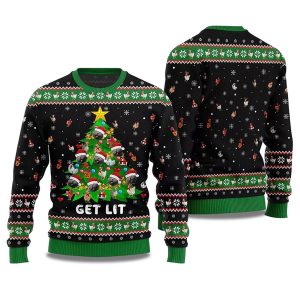 2025 Get Lit Cat Ornament On Christmas Tree Ugly Christmas Sweater 1