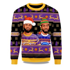 2025 Lebron James And Kawhi Leonard Basketball Christmas Ugly Sweater 1