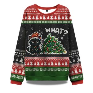 Curious Cat Christmas Ugly Sweater 1