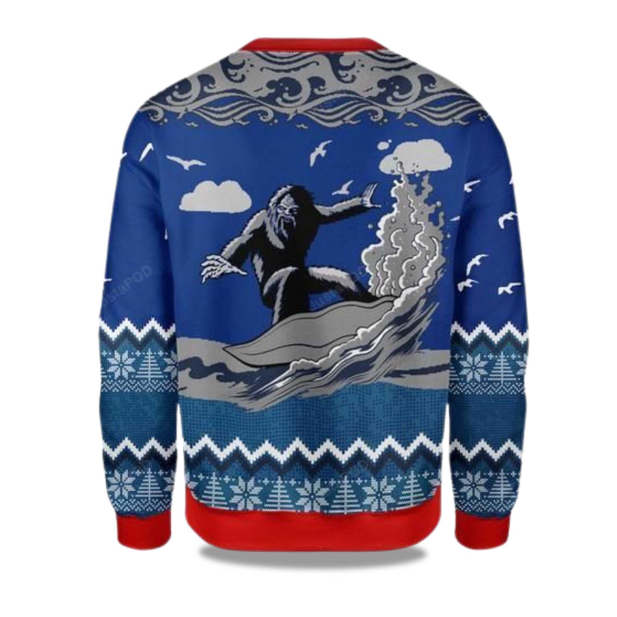 2025 Bigfoot Surfing Christmas Ugly Sweater 