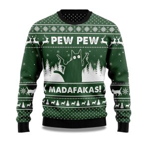2025 Pew Pew Madafakas Cat Ugly Christmas Sweater 1