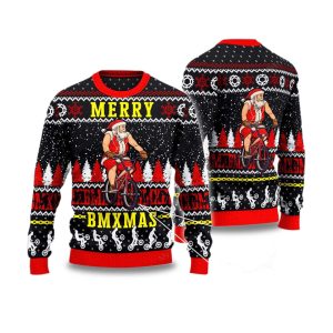Santa Cycling Merry BMxmas Ugly Christmas Sweater 2025 1
