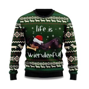2025 Dachshund Life Is Wienderful Ugly Christmas Sweater 1