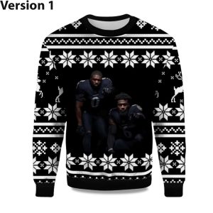 2025 Roquan Smith and Patrick Queen Ravens Ugly Christmas Sweater 1