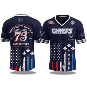 Kansas City Chiefs US Air Force Birthday 2025 V neck Short Sleeve Jersey 1