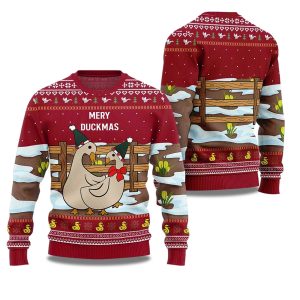 2025 Seriously Naughty Duck On The Farm Ugly Christmas Sweater 1