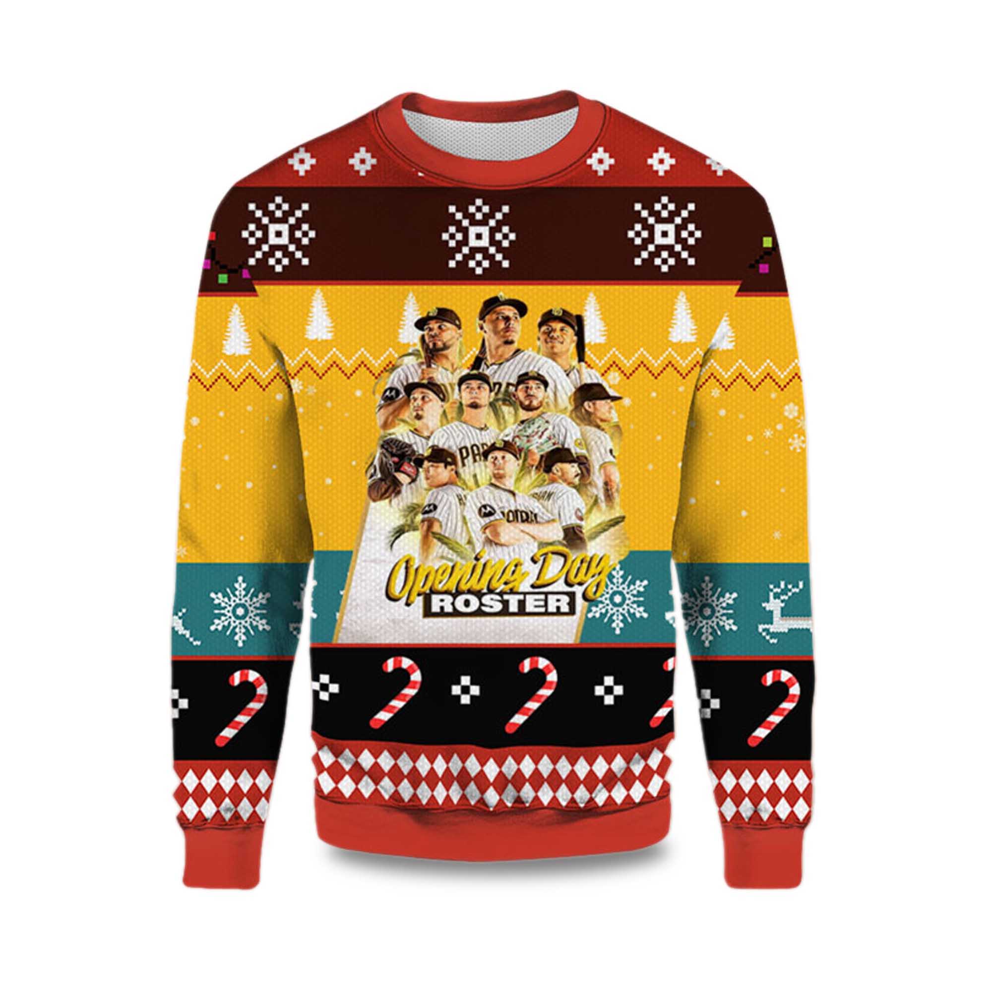 2025 San Diego Padres Opening Day Roster Ugly Christmas Sweater 2025 San Diego Padres Opening Day Roster Ugly Christmas Sweater