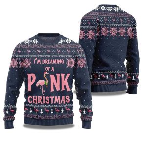 2025 Im Dreaming Of Pink Christmas Flamingo Ugly Christmas Sweater 1
