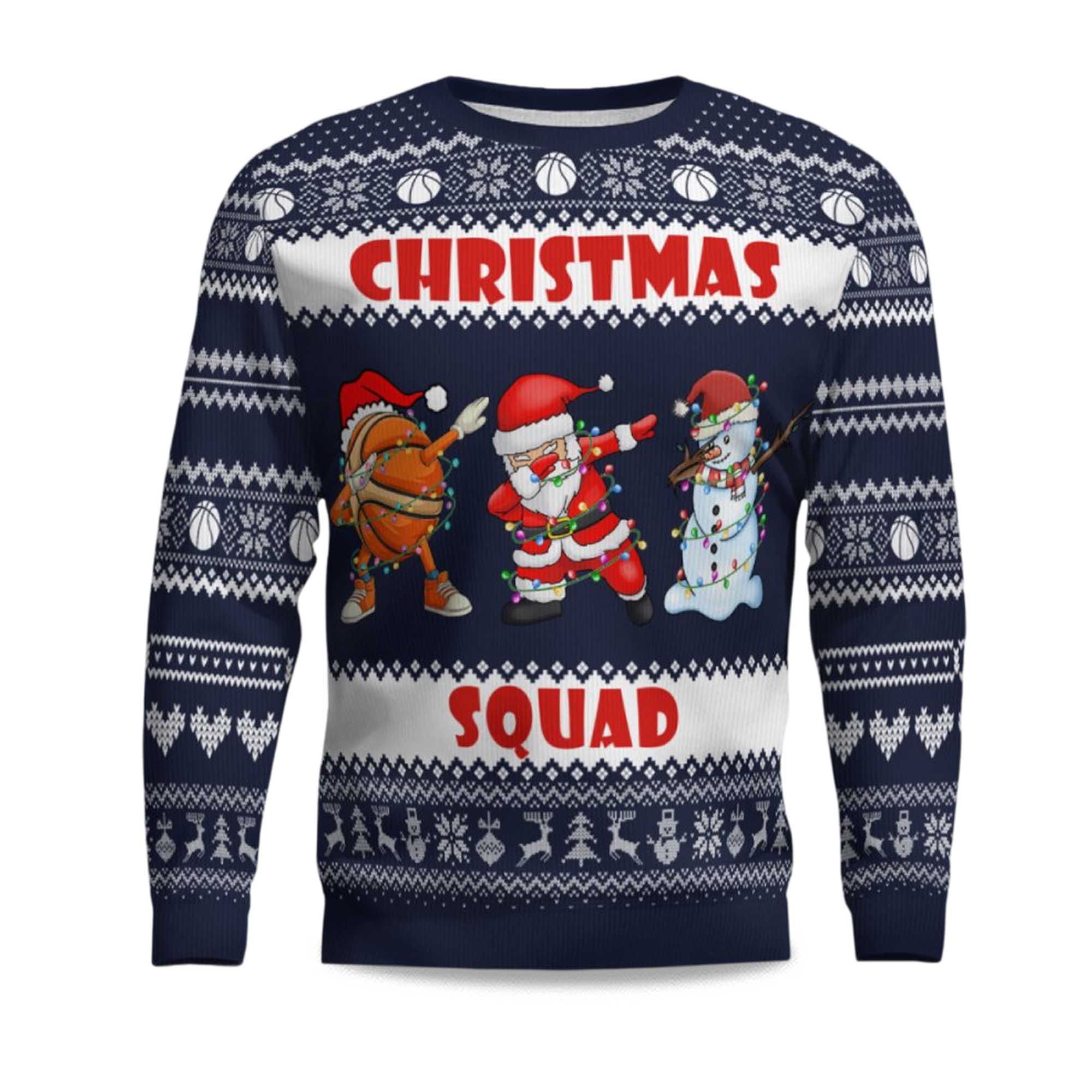 2025 Basketball Christmas Squad Ugly Christmas Sweater 2025 Basketball Christmas Squad Ugly Christmas Sweater