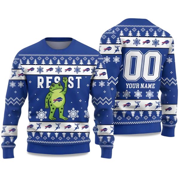 2025 Bills Portland Frog Resist Ugly Christmas Sweater 1